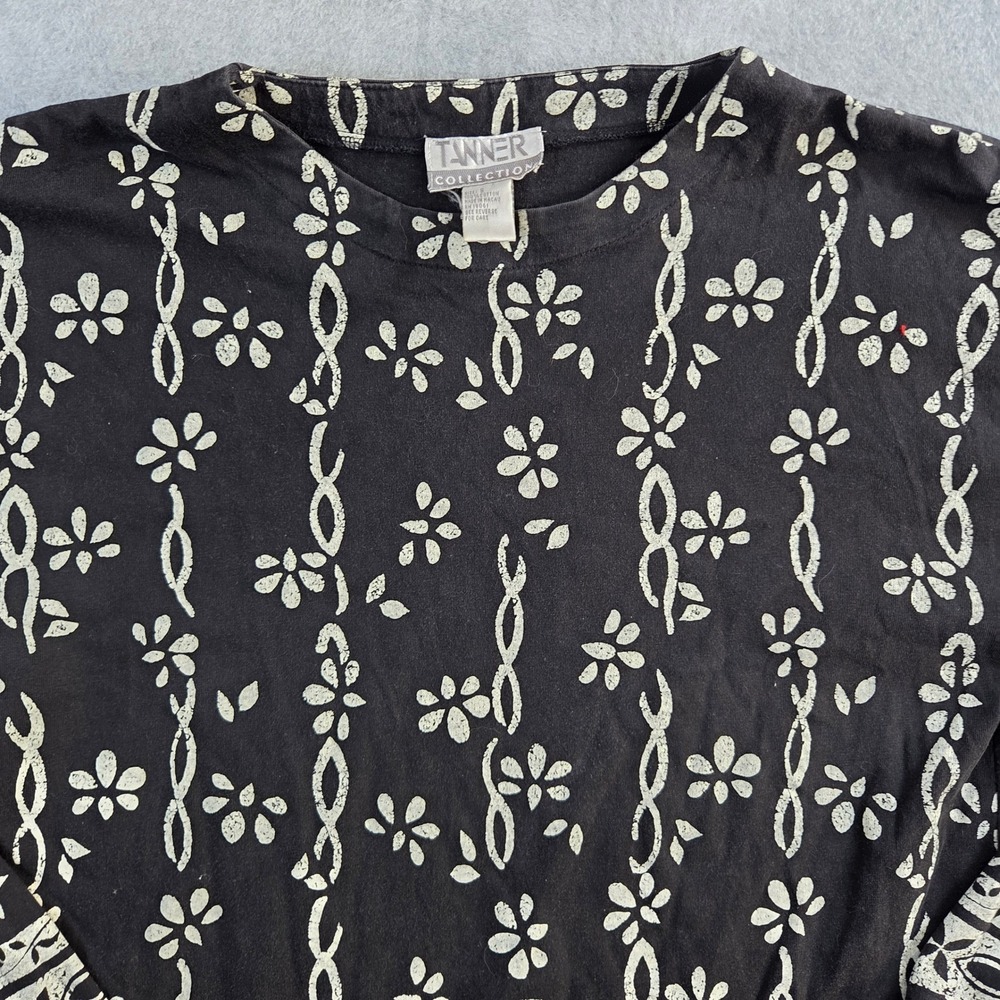 Tanner Collection Long Sleeve Top Womens Small Black Floral Cotton Vintage